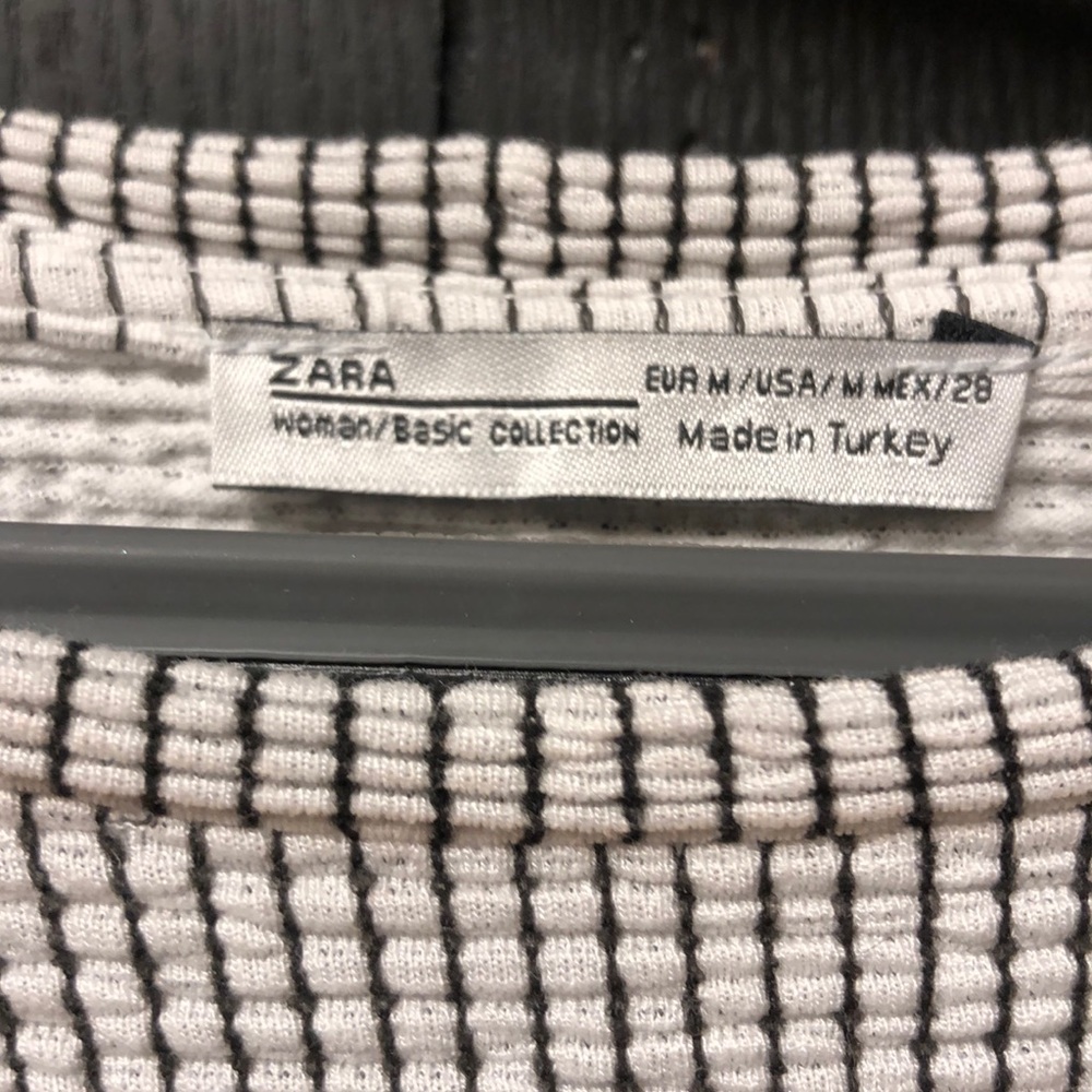 Zara Split Sleeve Ribbed Top with Check Pattern M - Picture 6 of 7